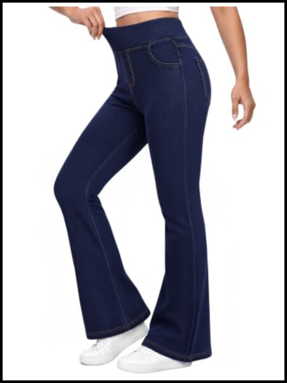 High Waisted Pull On Flare Jeans Stretchy Pull On Denim Jeans